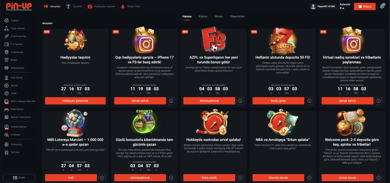 Pin Up Bonusları və Kampaniyaları