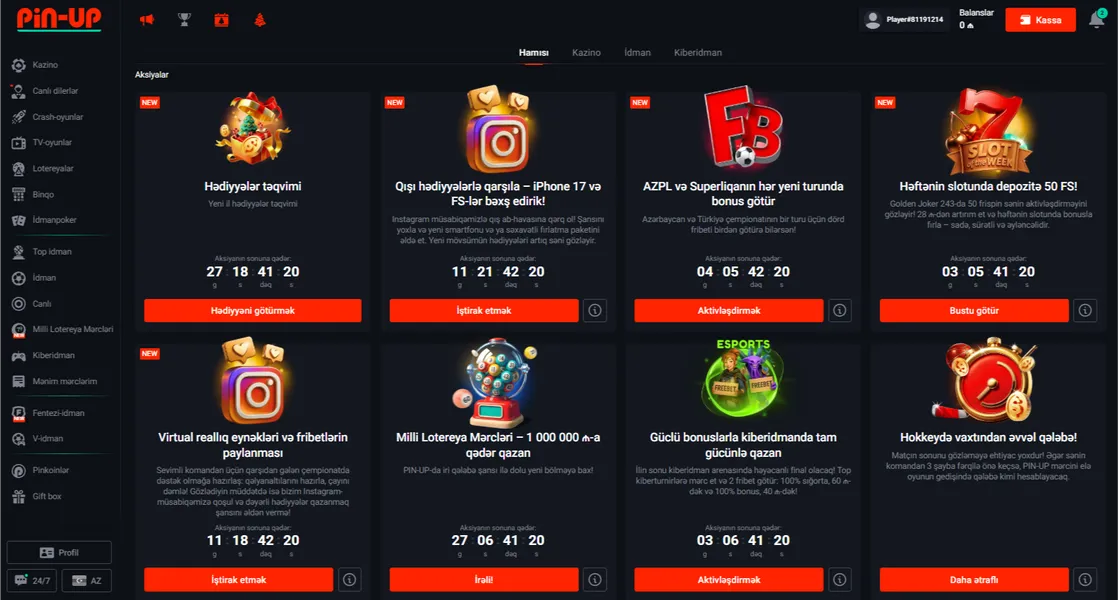 Pin Up Bonusları – Tətbiqdə Aktivləşdirilən Kampaniyalar